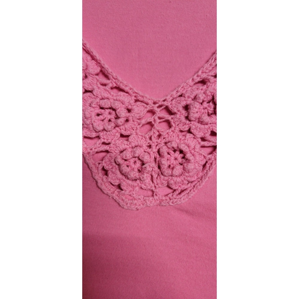 Pink W Crochet Trim Ss Lilly Pulitzer Top With Drawstring Sleeves Size XL - Picture 2 of 9